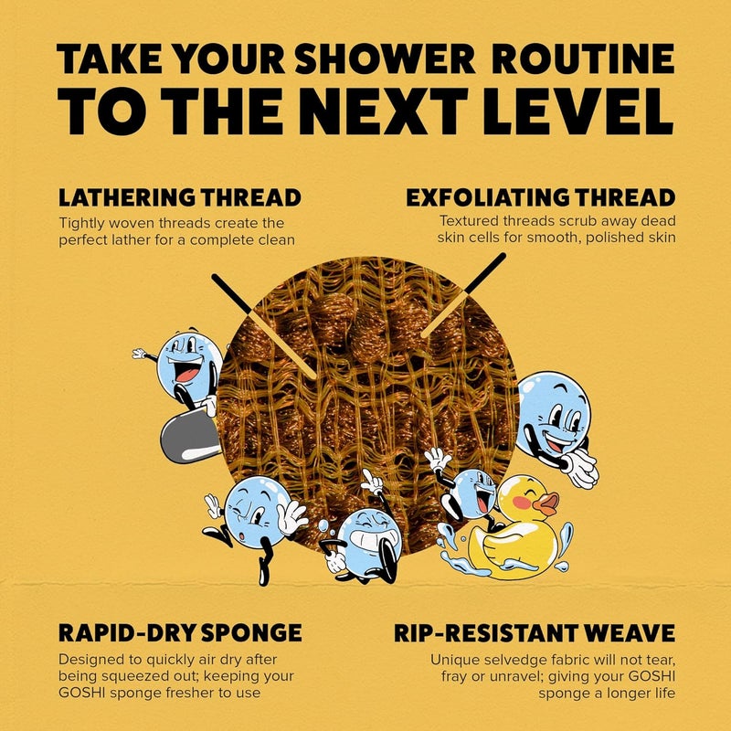 GOSHI Exfoliating Shower Sponge - Rip-Resistant, Rapid-Drying Exfoliating Bath Sponge for All Skin Types - Marigold Yellow - Made in Japan - Image 5